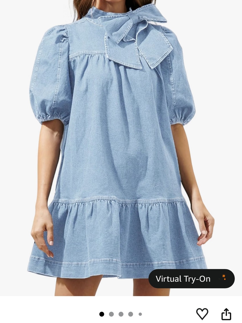 Girls' Light Blue Denim Bow-Accent Dress